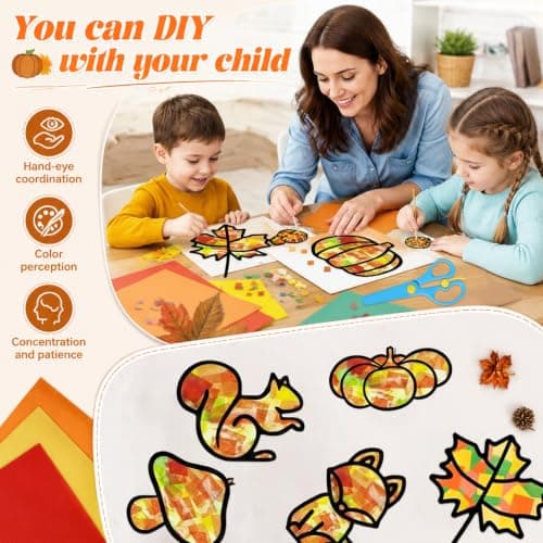 Autumn Craft DIY Kit for Kids - 26 Paper Window Suncatchers with 13 Designs — view 4