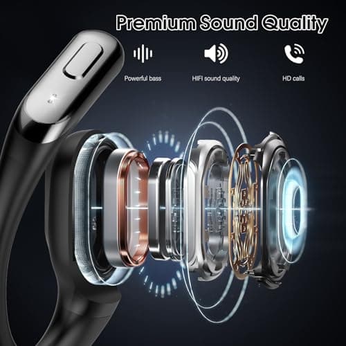 Open Ear Headphones Bluetooth 6.0, 45Hrs Wireless Sports Earbuds with Wide Area Tap, Secure Fit Ear Hook, IPX7 Waterproof Earphones for Gym, Running, Office, Immersive Stereo & ENC Calls, Black — view 4