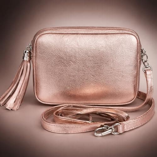 LeahWard Women's Leather Cross Body Camera Bags Tassel Charm Party Wedding Holiday Handbags (Rose Gold) — view 5