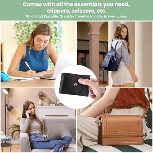 LOPHE Professional Manicure Set, 4pcs Portable Nail Clippers & Eyebrow Grooming Kit, Stainless Steel Nail Care Tools with Luxurious Leather Case for Travel & Home(Black) — view 5