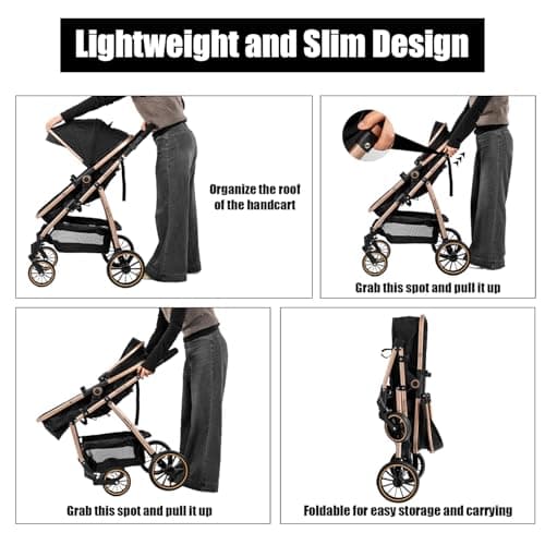 Veitoalioy 3 in 1 Baby Stroller Travel System, Foldable Pushchair, Baby Stroller 3 in 1 with Reversible Two Pushing Modes, Multifunctional High Landscape Buggy (V8 Black) — view 3