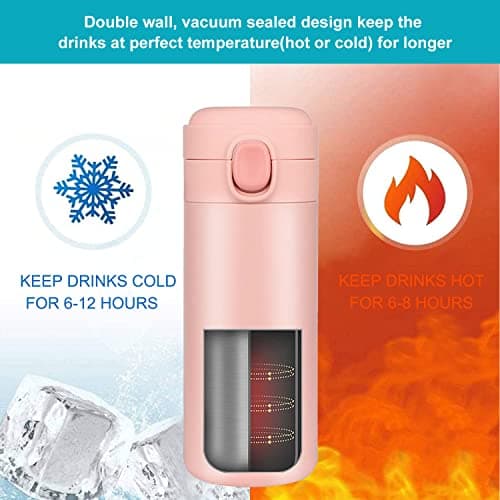 YINJAM 450ML Travel Mug Reusable Coffee Cup Insulated Thermal Mug Stainless Steel Leakproof Flask Tumbler for Hot Cold Drinks (Pink) — view 5