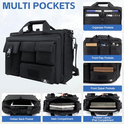 GES 17.3 inch Laptop Bag, Multi-funtion Men's Outdoor Tactical Nylon Shoulder Laptop Messenger Bag,Briefcase Handbags for Camera/Tablet/Notebook (Black-17.3") — view 4