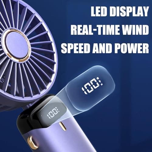 Jsdoin Hand Held Fan,Portable Handheld USB Rechargeable Fans with 5 Speeds,Battery Operated Mini Fan Foldable Desk Desktop Fans with LED Display for Home Office Bedroom Outdoor Travel (WathetBlue) — view 4