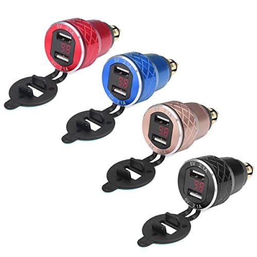 Alamor 12V-24V 4.2A Voltmeter Red Motorcycle Dual Usb Charger Din Socket compatible with BM-W Motorbike - Gold — view 4