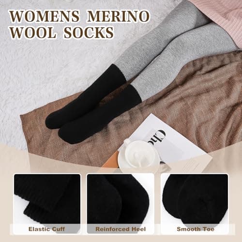 SukModen Wool Thermal Socks for Women – 5 Pairs Warm Winter Thick Cosy Boot Socks Comfy Crew for Walking Hiking Work – Size 4-9 –Black Ladies gifts — view 5
