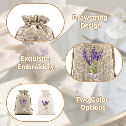 16 Pcs Empty Lavender Sachets, Lavender Bags, Drawstring Fabric Pouches for Aromatherapy, Jute Fabric Drawstring Pouches for Wardrobes Drawers and Moths (10 x 15 cm) — view 3