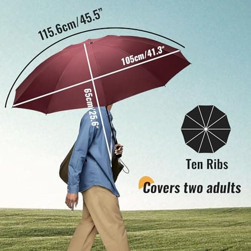 Chakipee Travel Windproof Strong Compact Umbrella - 10 Ribs Red Portable Umbrella for Men and Women - Inverted Folding Automatic Umbrellas for Wind and Rain, 210T Fabric 105cm Span — view 2