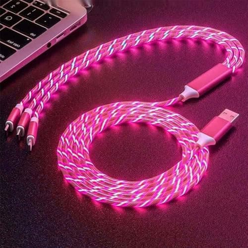 Wyjuan Red 3 in 1 Multi Charging Cable LED Flowing Red Light Up Charger Cable, USB-C Fast USB Charger Cord Cables Cables Micro Type-C Charging Cable, Interconnects for Most Smart Phone — view 3