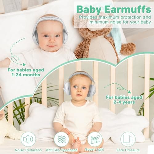 BEBOAN 2-in-1 Baby Ear Muffs Noise Protection Adjustable Headphones, Grey — view 5