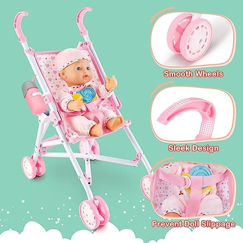 deAO Baby Doll Stroller Set with 13 inch Doll & 18Pcs Pcs (Include Doll) — view 2