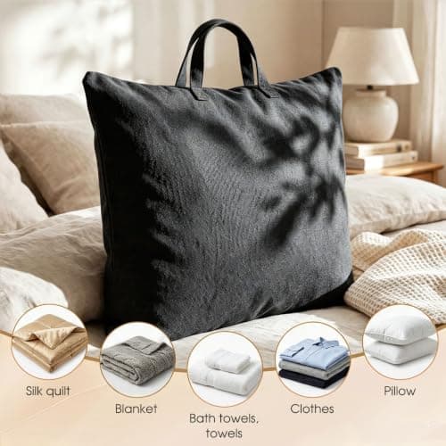 2 Pack Travel Pillow and Blanket Bags, 100% Cotton Canvas Pillow Storage Bag with Handles, Heavy Duty Breathable Organizer for Bedding Linens, Pillow Bag for Traveling(2,Black,20"x36") — view 6