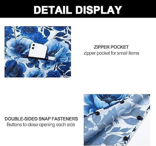 Royalotic Rain Poncho Reusable Adult Waterproof Raincoat with Hood and Zipper, Lightweight Packable Rain Jacket Cape with Pocket for Men and Women (Blue Flower, One Size) — view 6