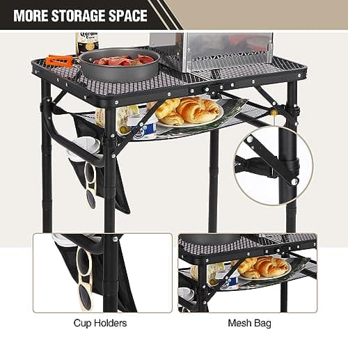 REDCAMP Folding BBQ Table, 3-Height Adjustable，60x40cm，Black — view 5