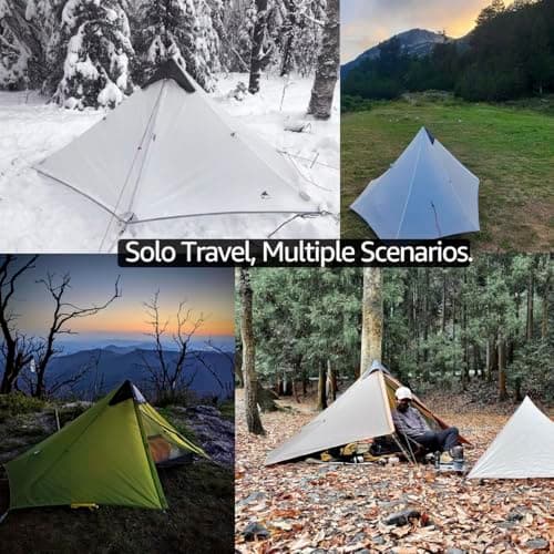 Telomat 3F Lanshan1 Ultralight Poleless Tent for 1-Person, 3/4 Season, Khaki, Waterproof, Portable, Backpacking, Camping, Hiking, Fishing, Mountaineering — view 5