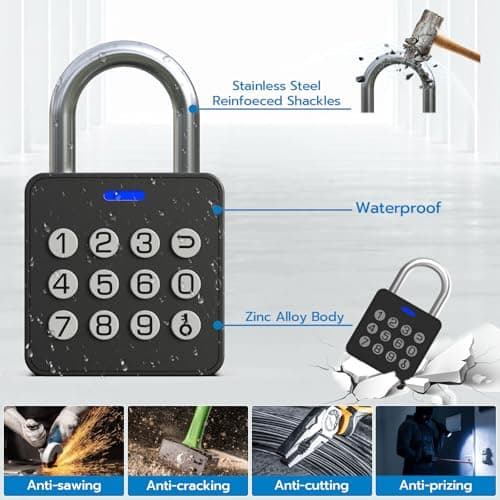 Eseesmart Smart Lock with Code-Combination Fingerprint Padlock, Biometric Keyless Combo Lock with Bluetooth APP, Waterproof for Storage Unit Outdoor Fence Gate Shed Gym School Locker — view 6