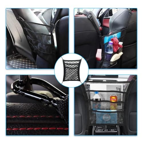 3 Layers Car Mesh Organizer, Four-Side Elasticity Auto Seat Back Net Bag Between Front Seats, Car Net Barrier of Backseat Pet Kids, Tissue Purse Holder, Storage Netting Pouch — view 6