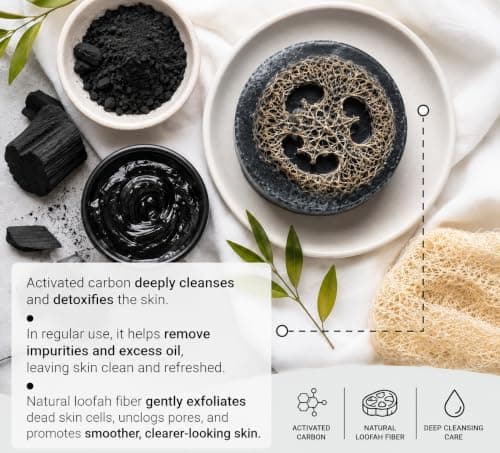 Serra Activated Carbon Extract Soap with Natural Loofah Fiber 120g Deep Detox - Natural and Anti-Breakout Black Soap for Face, Whole Body, and Hand Wash — view 3