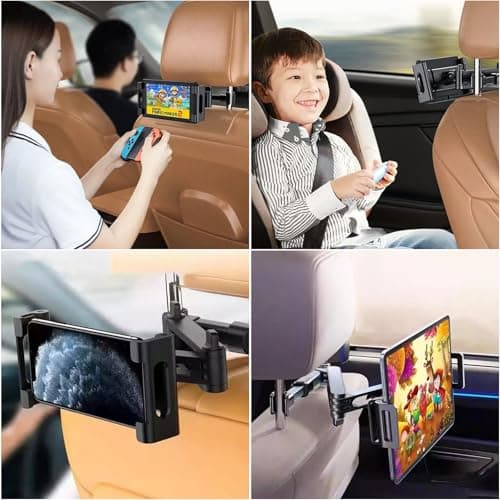 Eastrise Adjustable Car Headrest Tablet Mount Holder Auto Backseat Tablets Stand for Kids Compatible with iPad Air Mini/Cell Phone/Galaxy Tab or Other 4.7-10.5" Device (Black) — view 6