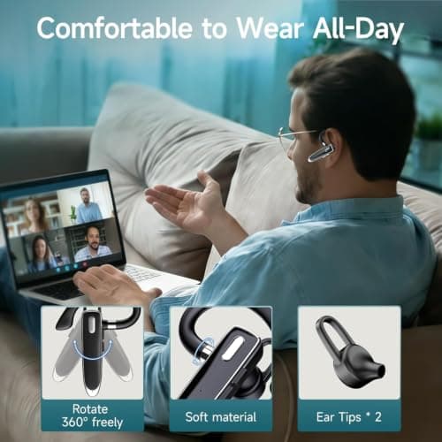 Single Ear Bluetooth Headset V6.1, Noise Cancelling Mic Wireless Handsfree Earpiece, 800mAh Charging Case, 100H Standby Lightweight Bluetooth Earphones for Truck Drivers, Business & Office Calls — view 3