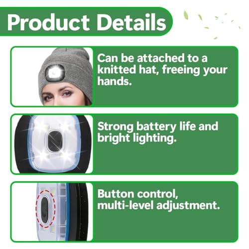 USB Rechargeable Light for LED Beanie Hat, 4 Pack Replaceable Headlamp for Knitted Cap, Super Bright Hands-Free Torch with 3 Modes, DIY Clip-On Light for Dog Walking, Night Running, Camping, Fishing — view 4
