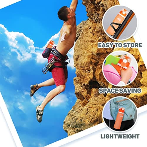 Kemier Collapsible Foldable Water Bottle for Travel, Gym, Hiking - Silicone Leakproof Sports Outdoor Bottle with Carabiner, 750ML/26OZ (Orange) — view 5