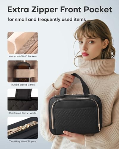 HOTOR Hanging Travel Toiletry Makeup Bag Women, Holiday Essentials, Black — view 5