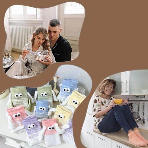 3 Pairs Magnetic Socks That Hold Hands Set, 3D Doll Funny Socks Couple Gifts, Bright Colors and Eye Catching Designs, Funny Gifts for Friends Family or Couples (Purple Pink Blue) — view 6