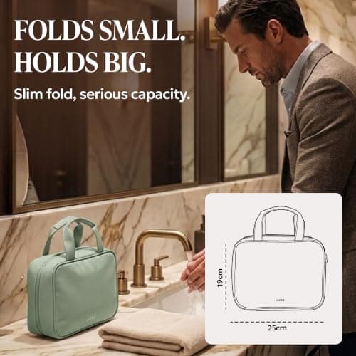 LUGG Travel Toiletry Bag - Toiletry Bags for Women with Hanging Hook, Spacious Waterproof Makeup Bag, Multiple Compartments, Multipurpose Travel & Holiday Essentials, 19 x 8 x 25 cm - Sage Green — view 6