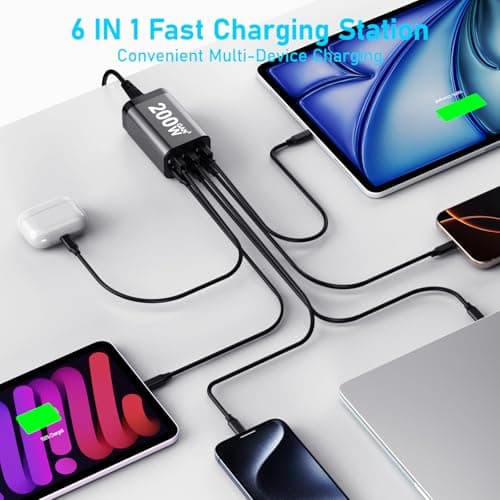 USB C Charger Block 200W Multi Port USB Fast Charging Station Hub GaN PPS PD 100W Type C Wall Charger Power Adapter for Multiple Laptop iPad iPhone 17 MacBook Galaxy S26 Android Pixel 65W 45W 30W 20W — view 6