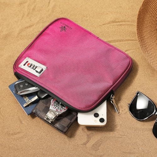 KOSMCCO Anti Theft Beach Locking Bag, Portable Travel Safe, Rose Red — view 3
