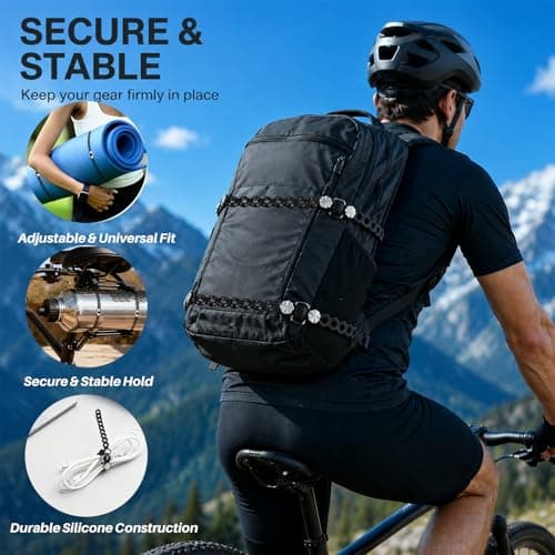 4 PC Modular Straps,Flexible Multi-Tool,80 Pound Load,18" lengths,Gear Strap,Reusable Multitool Utility Gear Ties for Camping,Outdoor Adventure,Luggage,Tool Organization,Travel,EDC（Black） — view 5