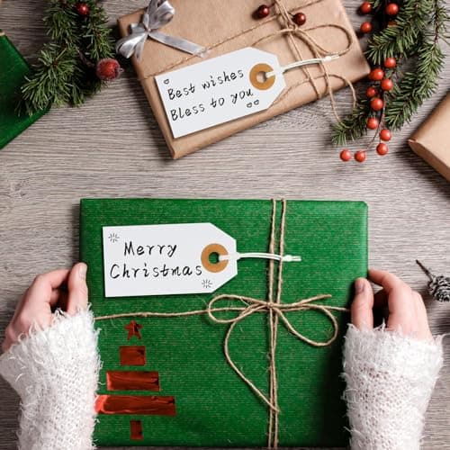 Hanqing Price Tags with String, 100 Pcs Hang Card with Reinforced Hole, Blank Paper Display Tags for Luggage, Clothing, Gifts, Jewelry (White) — view 6