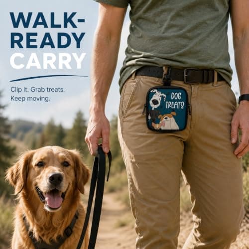 1 Piece Dog Treat Bag with Belt Clip – Paw Print Training Pouch, Zippered, Portable for Walking, Travel, Outdoor, for Puppy, Small Dog, Pet Owner — view 4