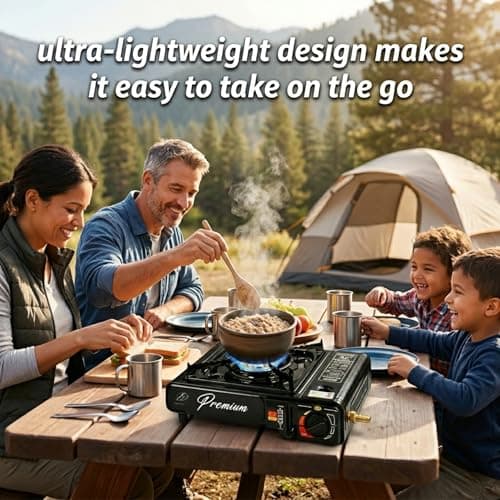 Butane Gas Stove + 4 Butane Cans Portable Cooker in Carry Case 2 4 8 12 Gas Bottles Camping BBQ Kit Camping Stove with Automatic Ignition & Heat Control (Black stove with butane gas) — view 4