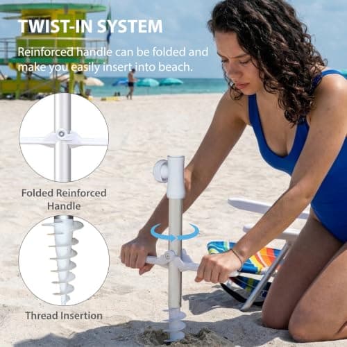 AMMSUN 6.5ft twice folded Portable beach umbrella with sand anchor windproof,Push Button Tilt and Air vent UV 50+ Protection Fits in a large Suitcase for Patio Garden Beach Pool Backyard Sky Blue — view 4