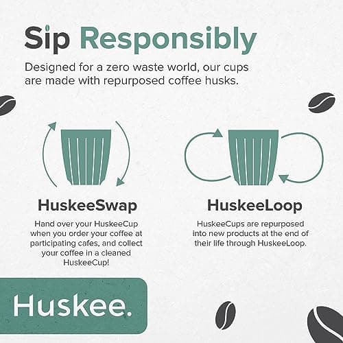 HUSKEE Coffee Cups with Lids - Reusable Coffee Cup with Unique Fins for Espresso, Cappuccino, Americano, Mocha - Insulated & Portable Latte Cups Made with Repurposed Coffee Husks (Natural, 12oz) — view 3