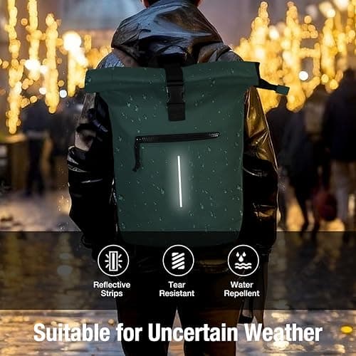 Lekeinchi 17-Inch Waterproof Laptop Backpack for Men and Women - Roll Top Design for School, Travel, Business, Work, and Camping(Green) — view 2