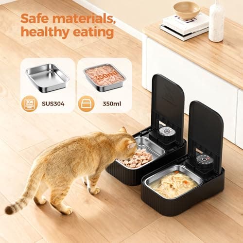 Stainless Steel Cat Food Dispenser: Automatic Cat Feeder with 48-hour Timer - Pet Food Dispenser Wireless - 2 Meal Dog Feeder - Meals up to 350g Each - Refrigerate and Keep Fresh — view 2
