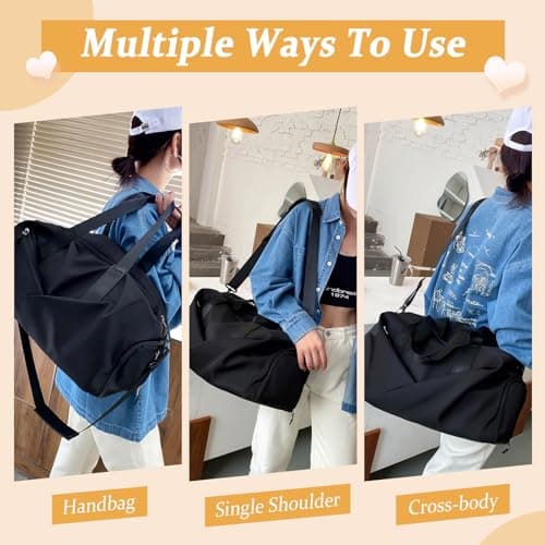 GLGHMH Sports Gym Bag, Portable Large Duffel Totes with 2pcs Shoes Compartments, Lightweight Overnight Weekend Bags for Sport Yoga Travel Swimming (Black) — view 5