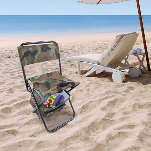 Folding Stool Backpack Insulated Cooler Bag, Portable Camping Chair with 10L Cooler, Foldable Lightweight Outdoor Seat, Double Layer Oxford Fabric & PVC Coating, for Fishing, Hiking, Picnic,Camouflage — view 4