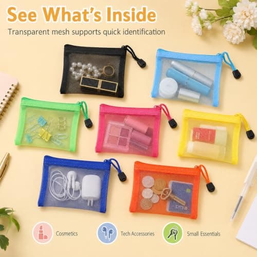 Colourful Mesh Zipper Pouches, Travel Organiser Storage Bags, 7 Pack — view 3