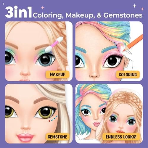 BSCOOL Makeup Designer Kit for Kids – 12 Cream Eyeshadows, Practice Activity Book with 20 Pages, Gemstone Stickers, Colored Pencils, Brushes & Mirror – Creative Beauty Play Set for Girls 5 and up — view 6