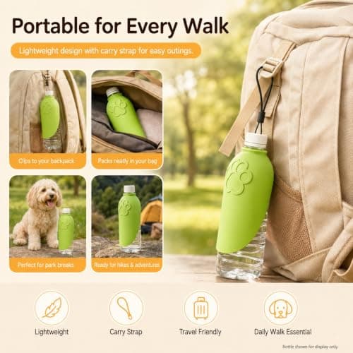 Dog Water Bottle Bowl 3 Pcs, Portable Pet Water Bowl Caps with Carry Straps, Silicone Travel Dog Water Dispenser Attachments for Walks, Hiking, Fits Standard Bottles (Bottle Not Included) — view 3