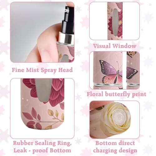 4PCS Perfume Atomiser Set, Butterfly Floral Travel Perfume Bottle, Refillable Perfume Bottle 5ML, Travel Spray Bottle for Aftershave Travel Bottle, Mini Perfume Refill Bottles, Perfume Decanter — view 3
