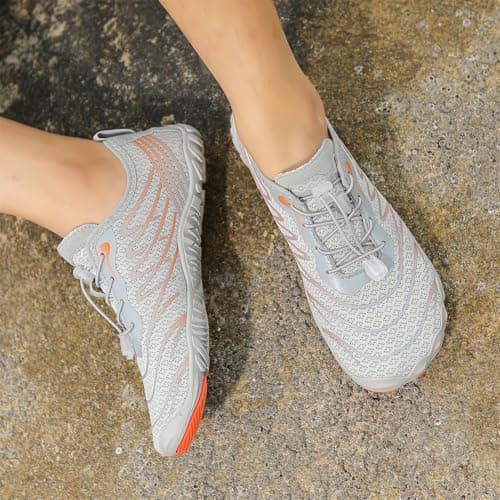 Shephorion Barefoot Water Shoes for Women Men, Quick Dry Aqua Beach Shoes with Wide Toe Box, Non-Slip for Swim Surf Diving Hiking Gym,Grey/Orange, 6.5 UK — view 3