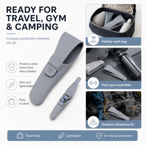 CARAGO Razor Travel Case, Travel Razor Case Silicone Razor Protective Cover with Drainage Holes, Razor Carrying Sleeve for Travel, Camping, Hiking, or Business Trips, Grey — view 6