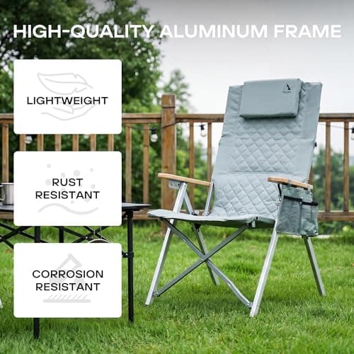 ARURU Aluminum Luxury Camping Chair for Adults Heavy Duty 150KG with 4-Position Adjustable High Back Folding Garden Patio Reclining Outdoor Recliner Deck Chair with Side Pocket(Cyan, 1Pack) — view 6