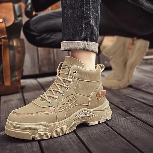 Boots Men's Non-Slip High Top Hiking Shoes Comfortable Casual Walking Shoes Slip on Outdoor Trekking Shoe Non Slip Work Trainers dad Gifts Footwear UK 8 Khaki — view 6