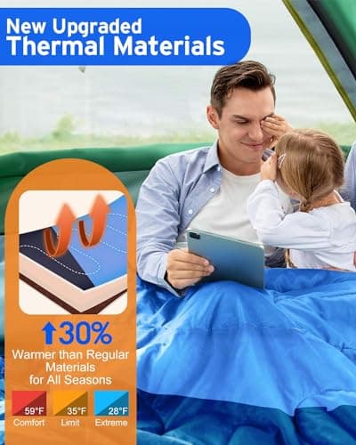 Airoieak Double Sleeping Bag King Size for Adults, 2 Person 4 Season Camping Sleeping Bag with Pillows & Carry Bag for Backpacking Hiking Travel – Blue — view 5